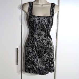 Intimately Free People Gray Black Floral Lace Satin Slip Mini Dress Size Small